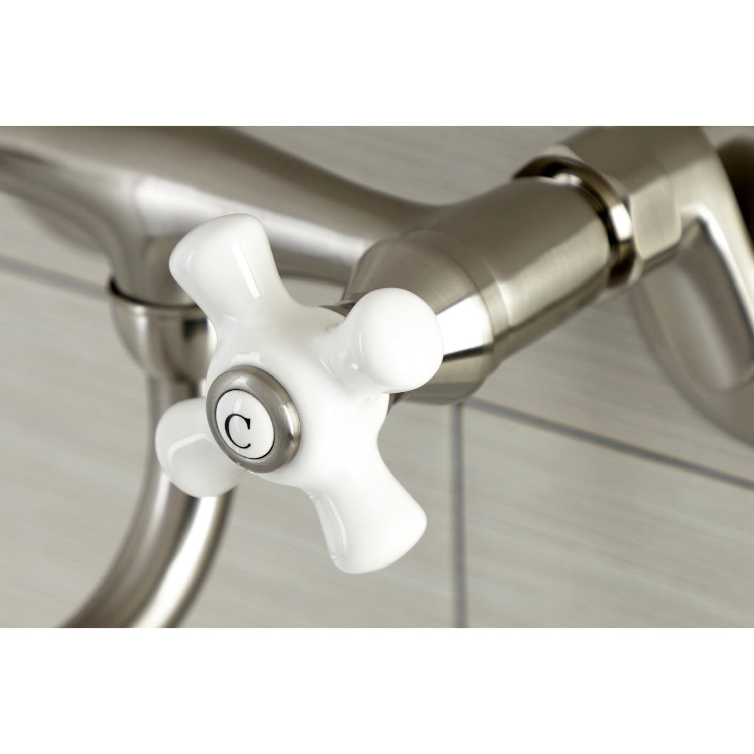 Kingston Heirloom KS616SN - Kingston Double-Handle 2-Hole Wall Mount Bathroom Faucet, Brushed Nickel — thumbnail 2